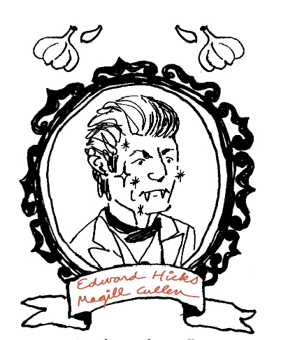 cartoon of edward hicks magill as a sparkling vampire